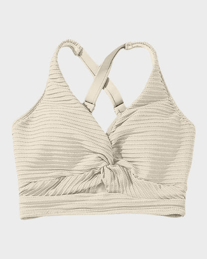 Women's Textured Ribbed Knot Front High Waist Bikini Set Two Piece