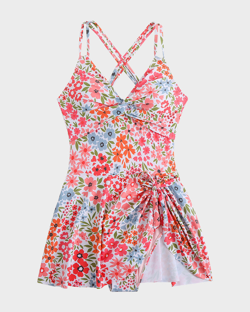 Women's Knot Hem Ruched One-Piece Swim Dress