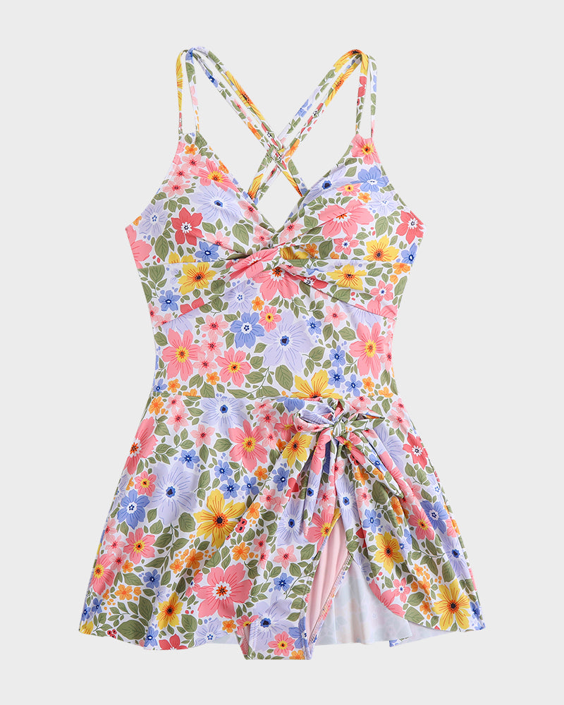 Women's Knot Hem Ruched One-Piece Swim Dress