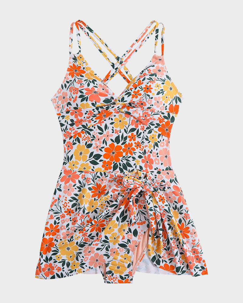 Women's Knot Hem Ruched One-Piece Swim Dress