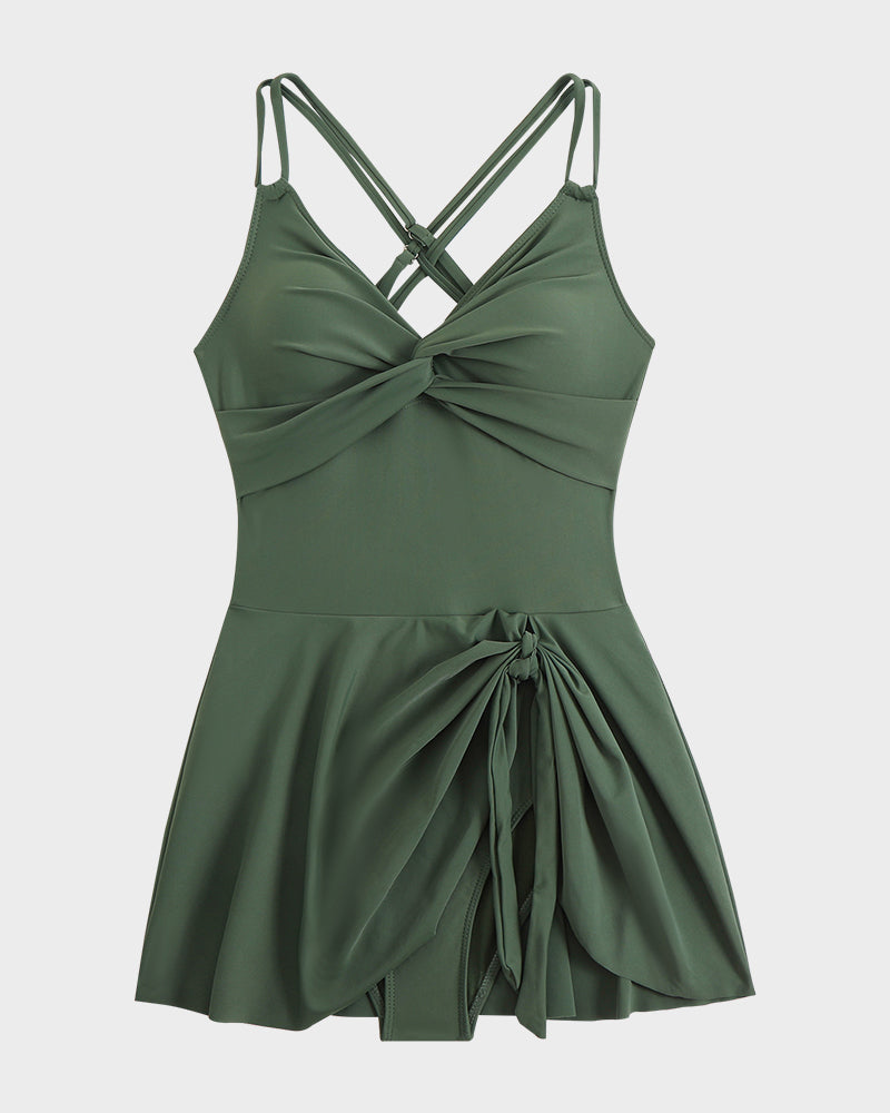 Women's Knot Hem Ruched One-Piece Swim Dress