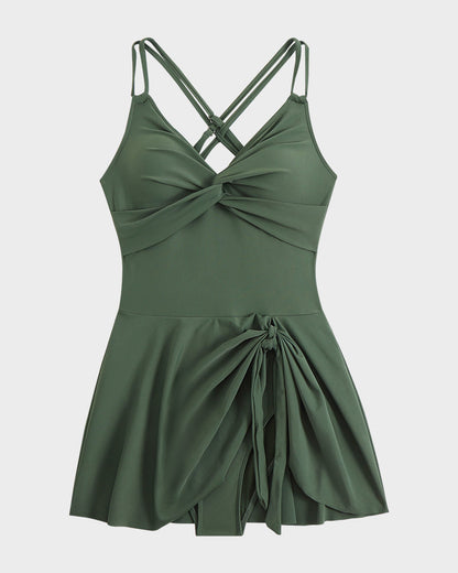 Women's Knot Hem Ruched One-Piece Swim Dress