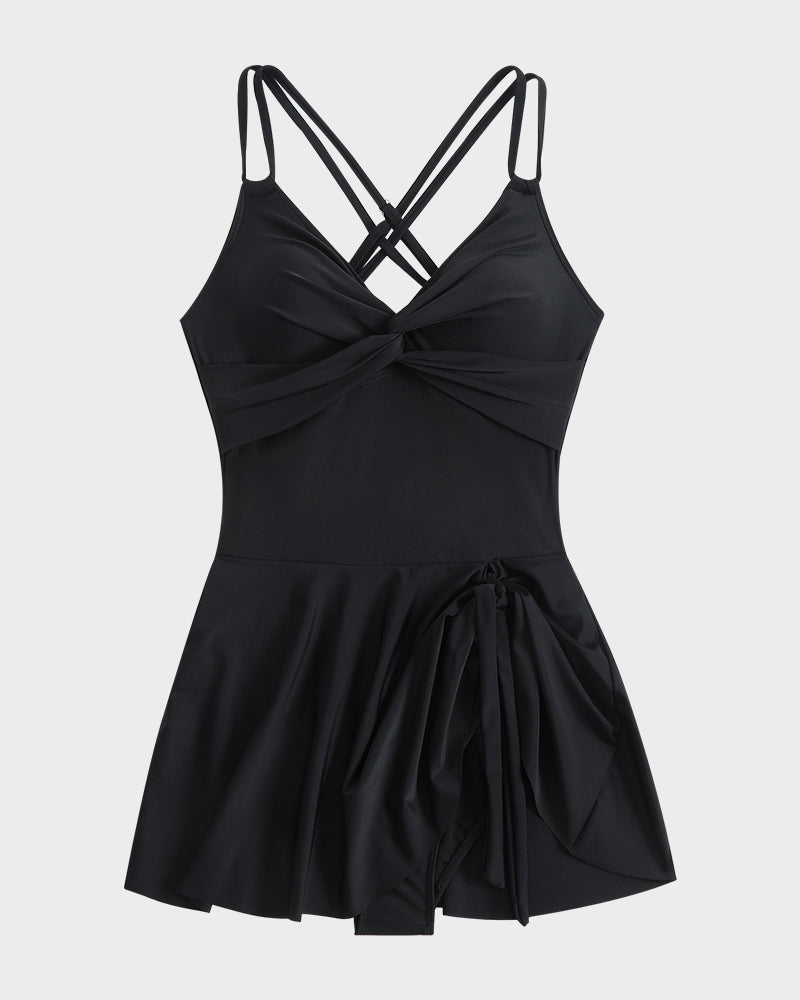 Women's Knot Hem Ruched One-Piece Swim Dress