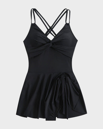 Women's Knot Hem Ruched One-Piece Swim Dress