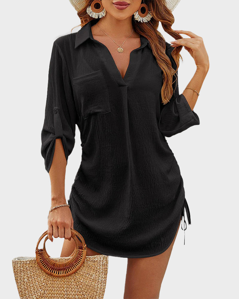 Women's Coverup Drawstring Beach Dress Shirt Tummy Control